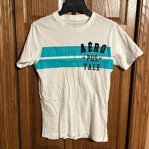 Aeropostale Men’s White/Blue T-Shirt - Small